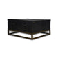 Genuine Leather Square Centre Table With Open Shelf In Black Colour