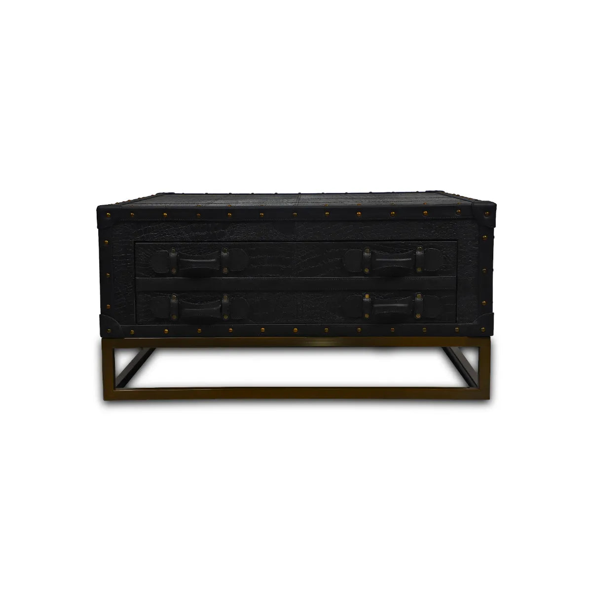 Genuine Leather Square Centre Table With Open Shelf In Black Colour - Three Sixty Life