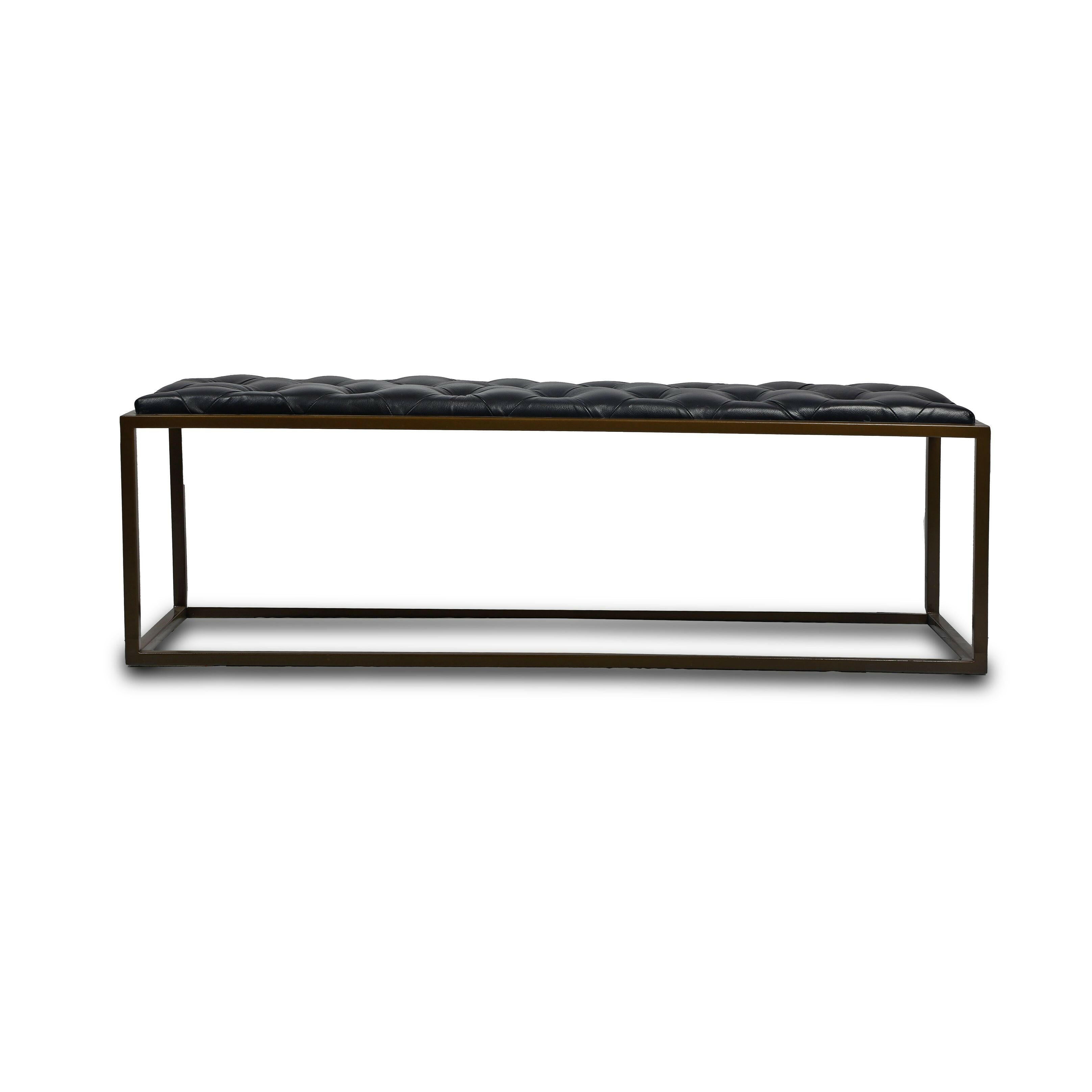 Genuine Leather Cushioned Bench In Black Colour