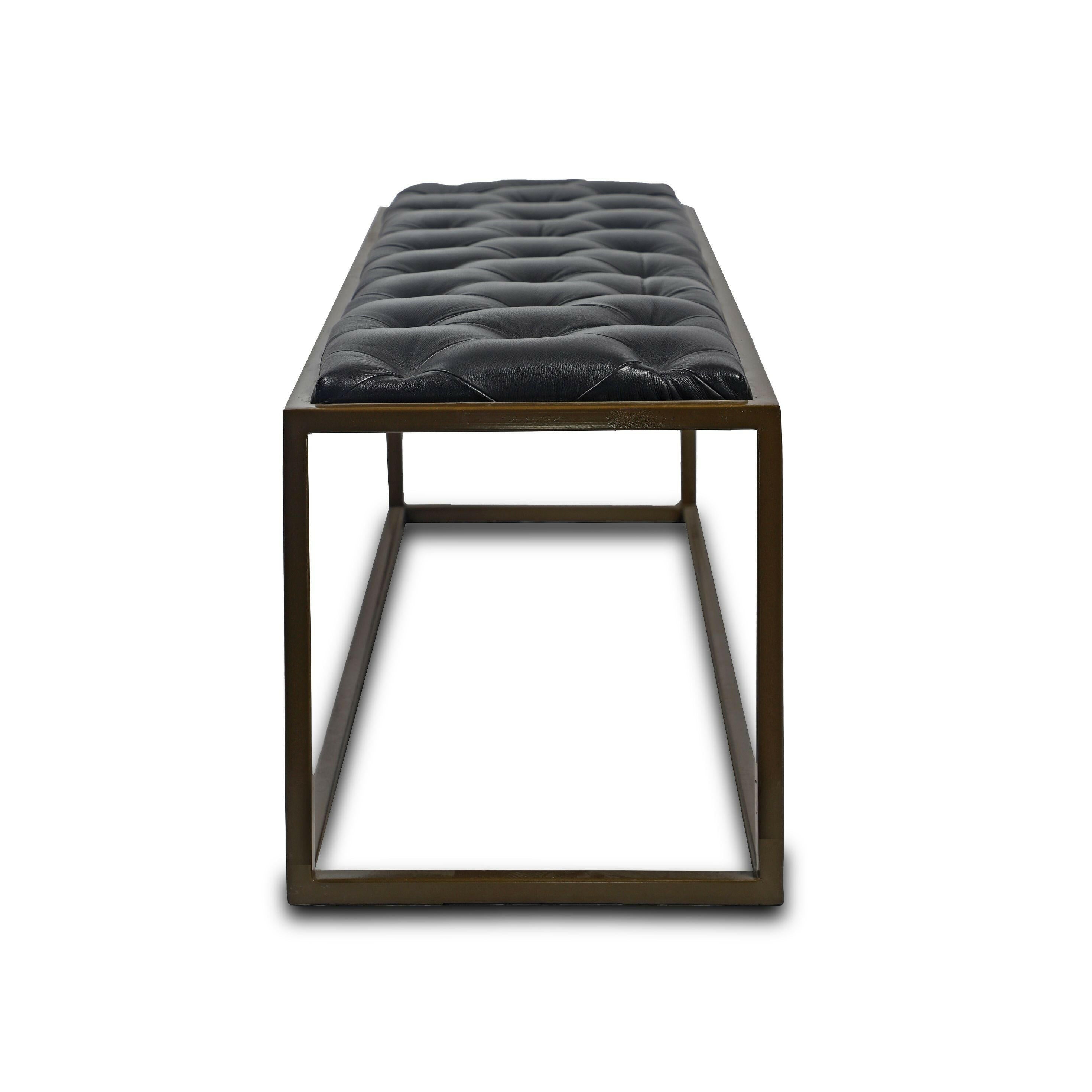 Genuine Leather Cushioned Bench In Black Colour