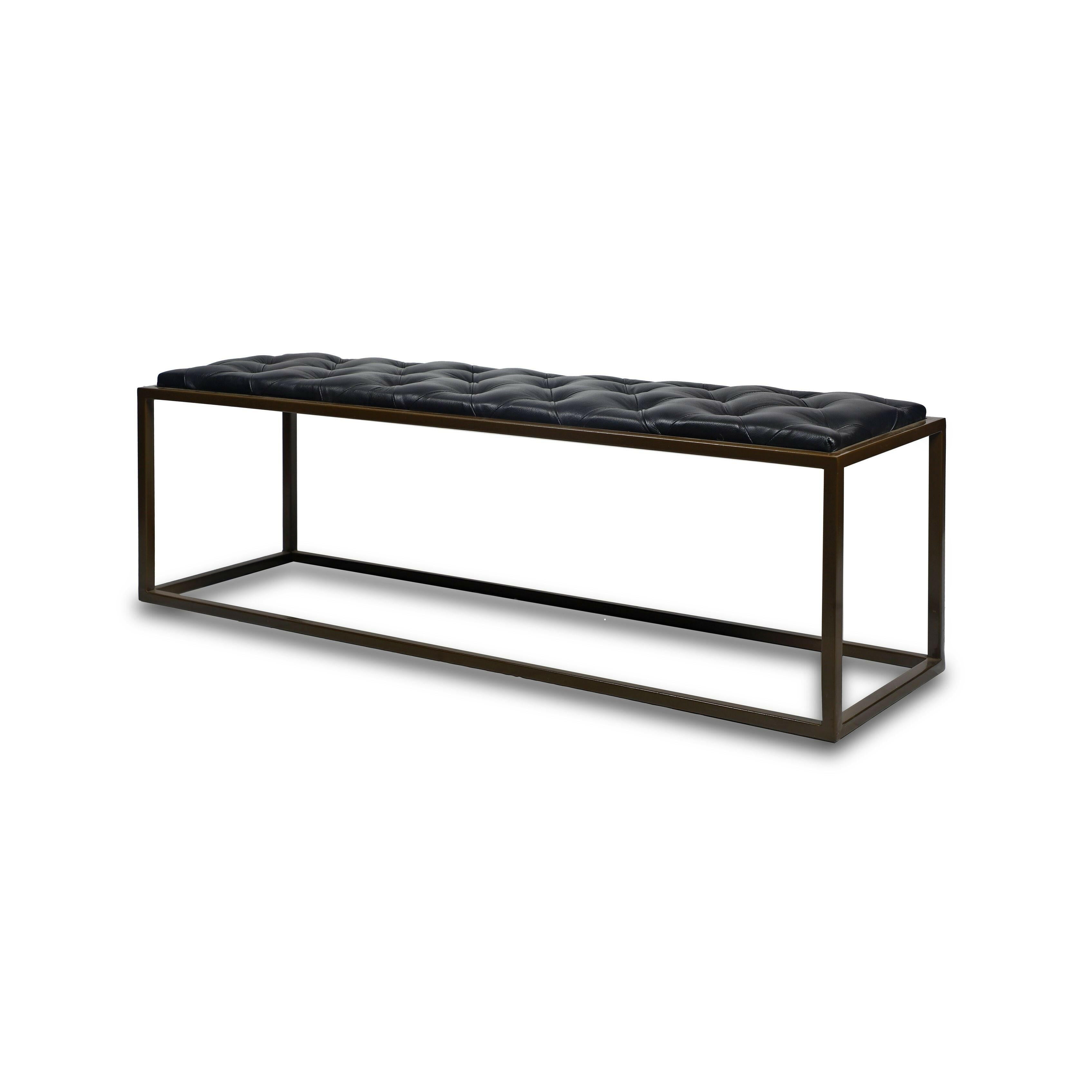 Genuine Leather Cushioned Bench In Black Colour