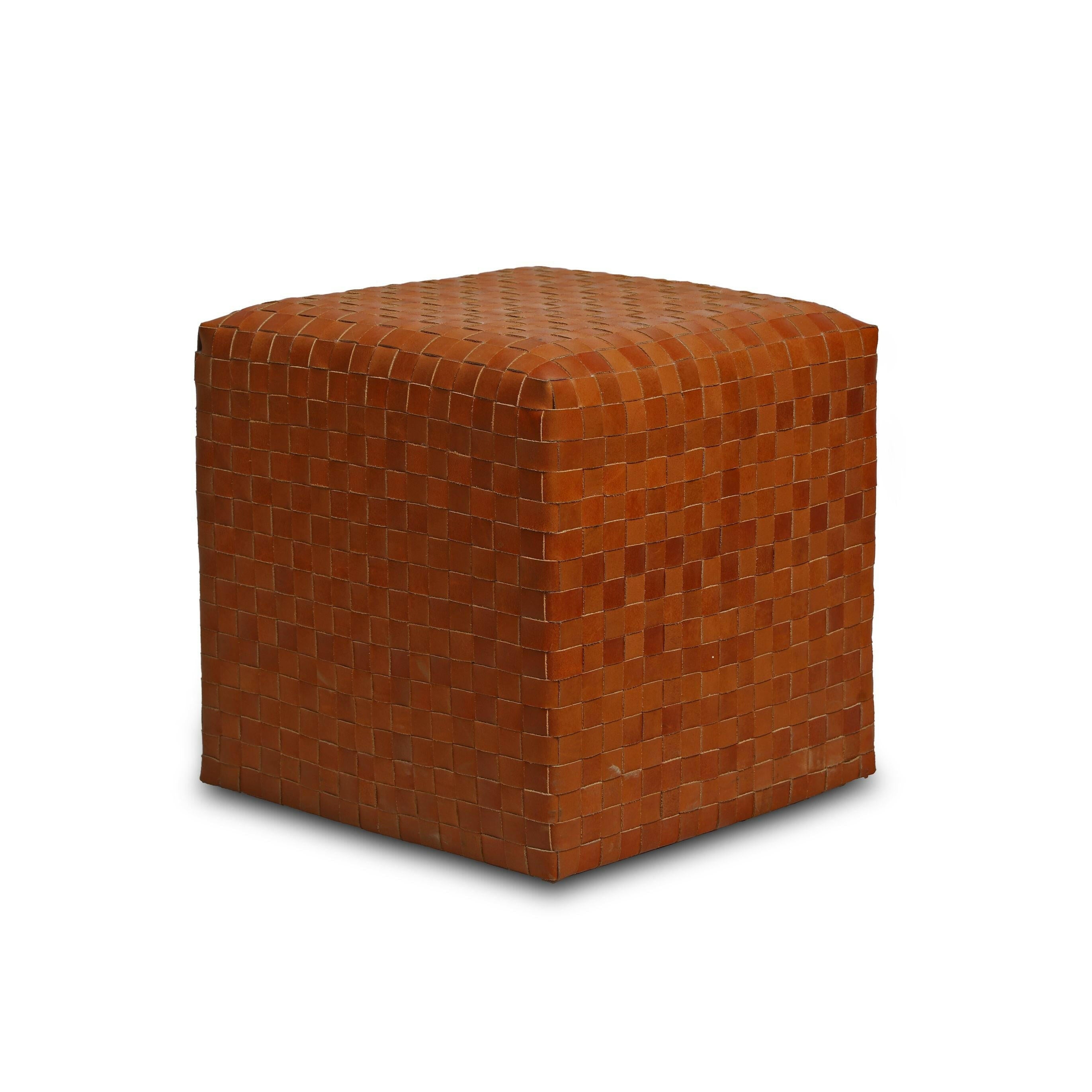 Genuine Leather Pouf In Tan Colour