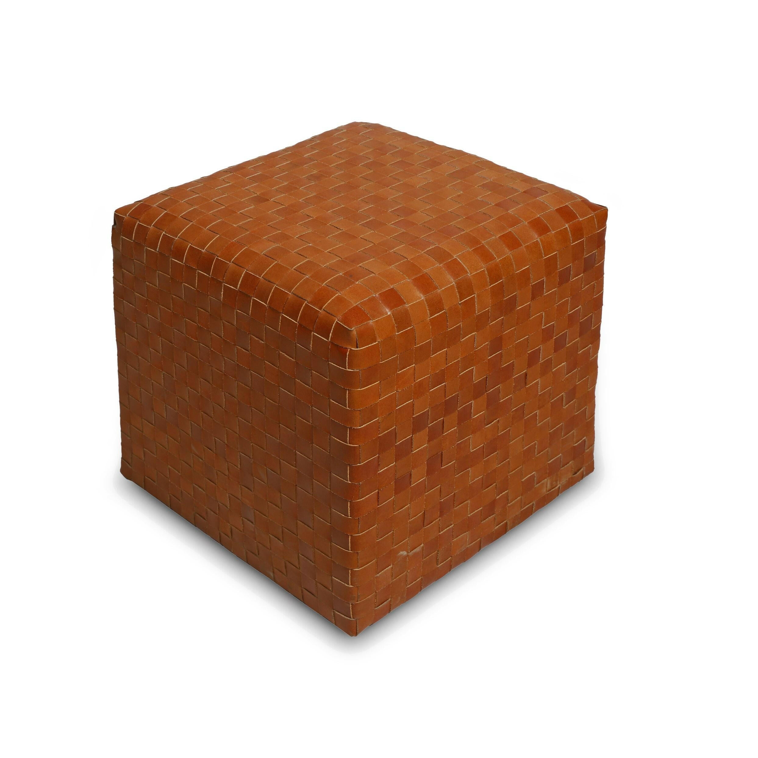 Genuine Leather Pouf In Tan Colour