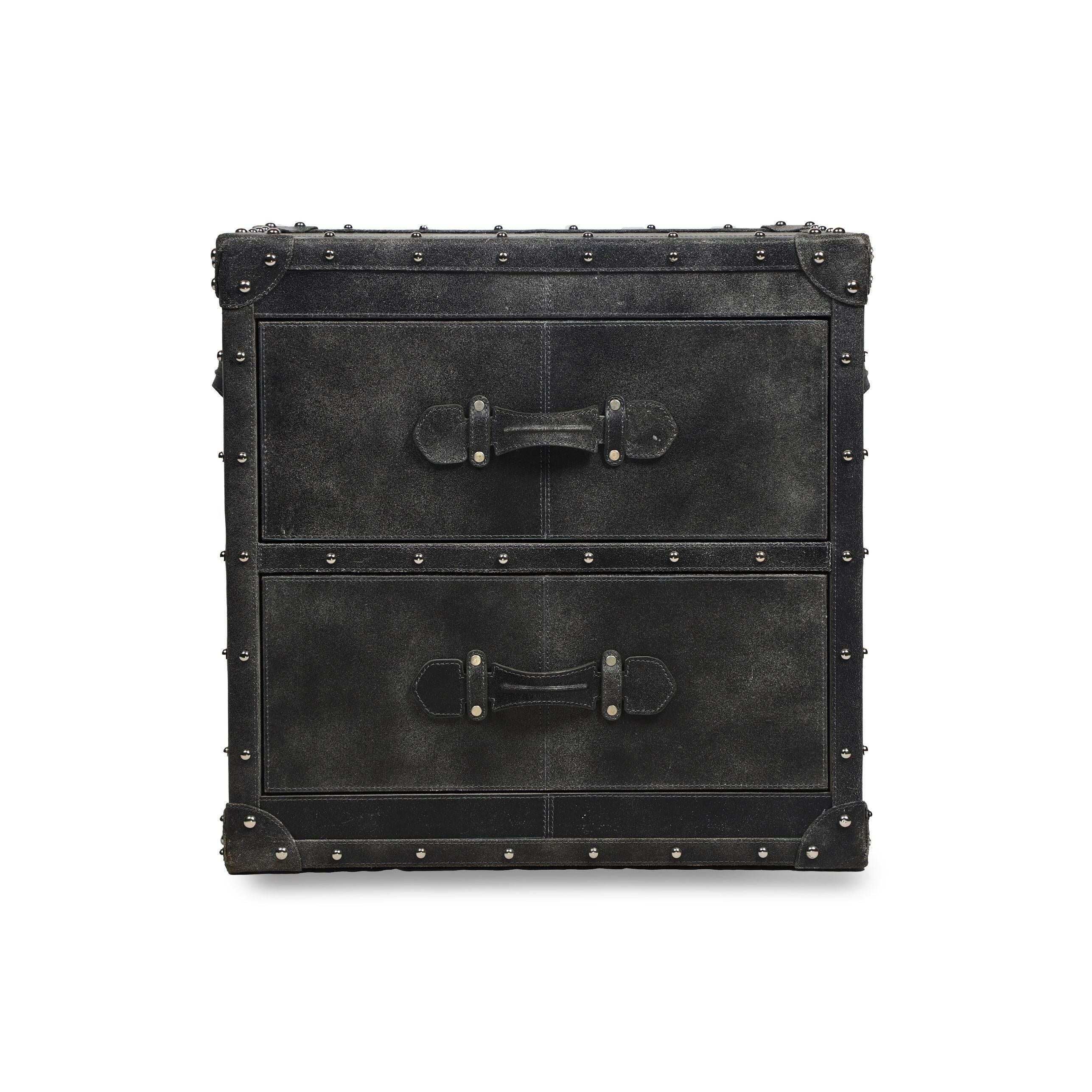 Genuine Leather Side Table In Grey Colour