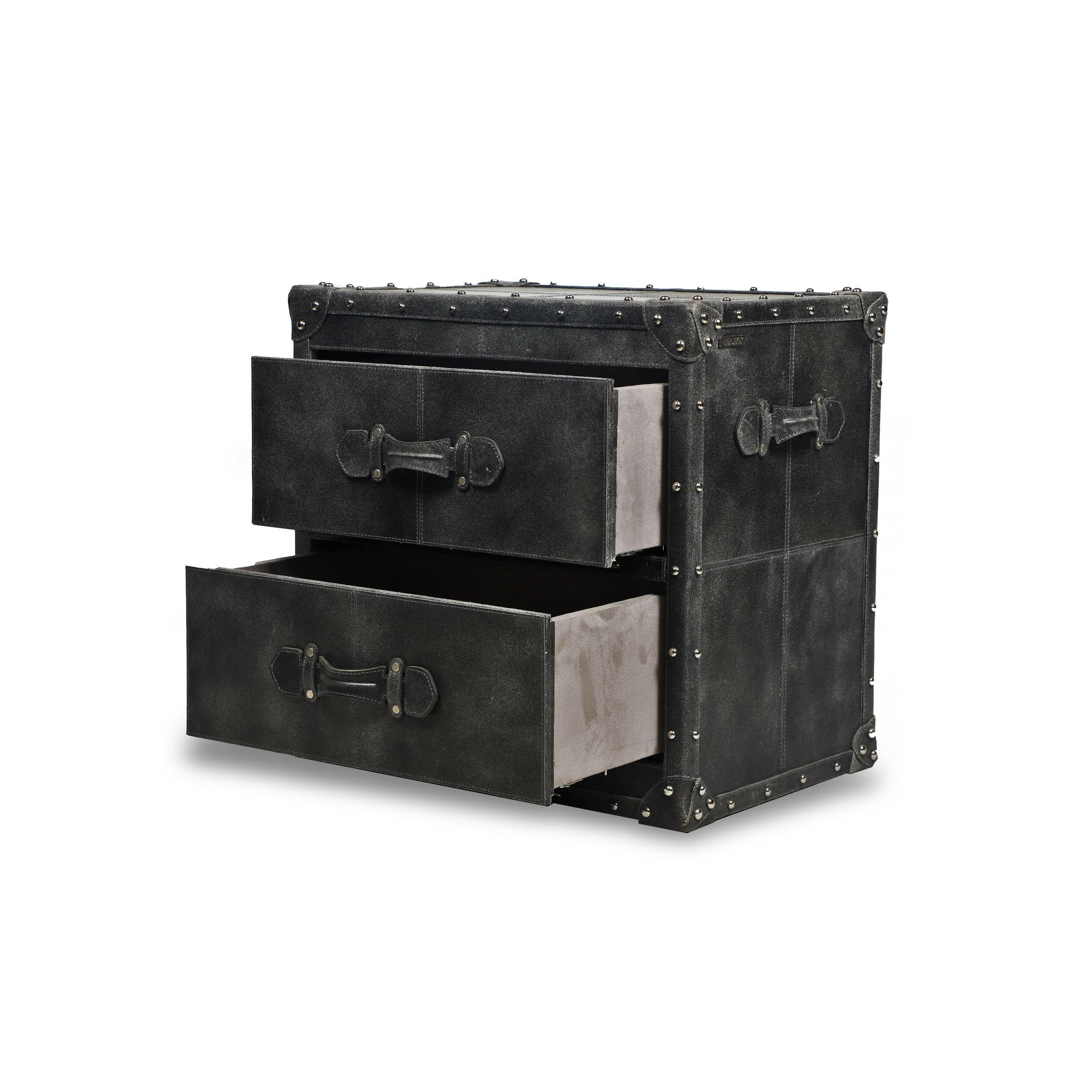 Genuine Leather Side Table In Grey Colour