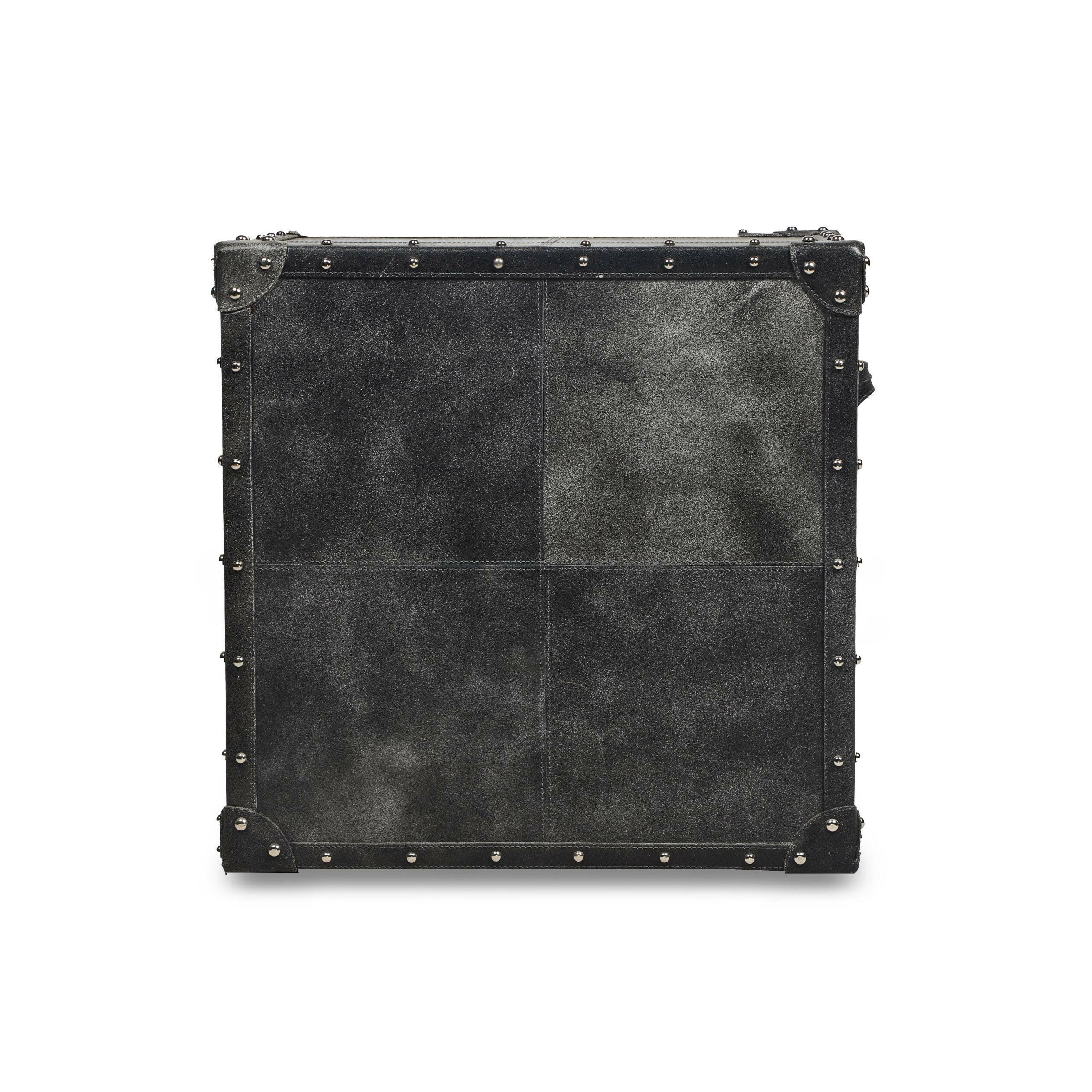 Genuine Leather Side Table In Grey Colour