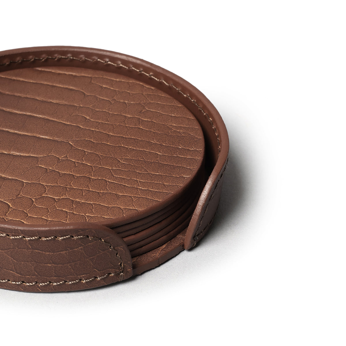 Sterling Croco Coasters Round Antique Brown