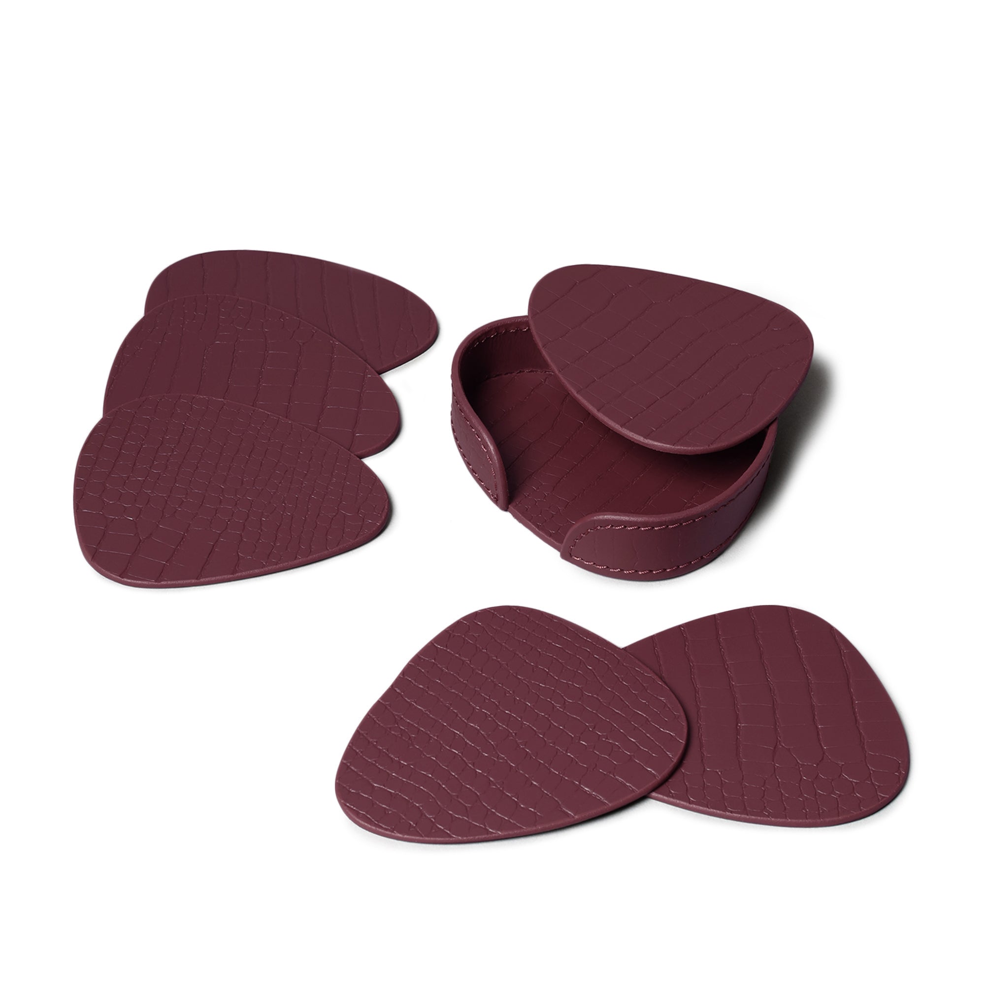 Sterling Croco Coasters Set Abstract Shape Bordeaux