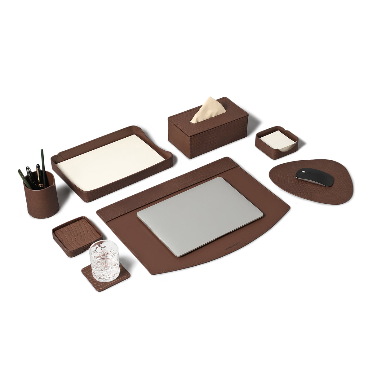 Sterling Croco Desktop Set Antique Brown