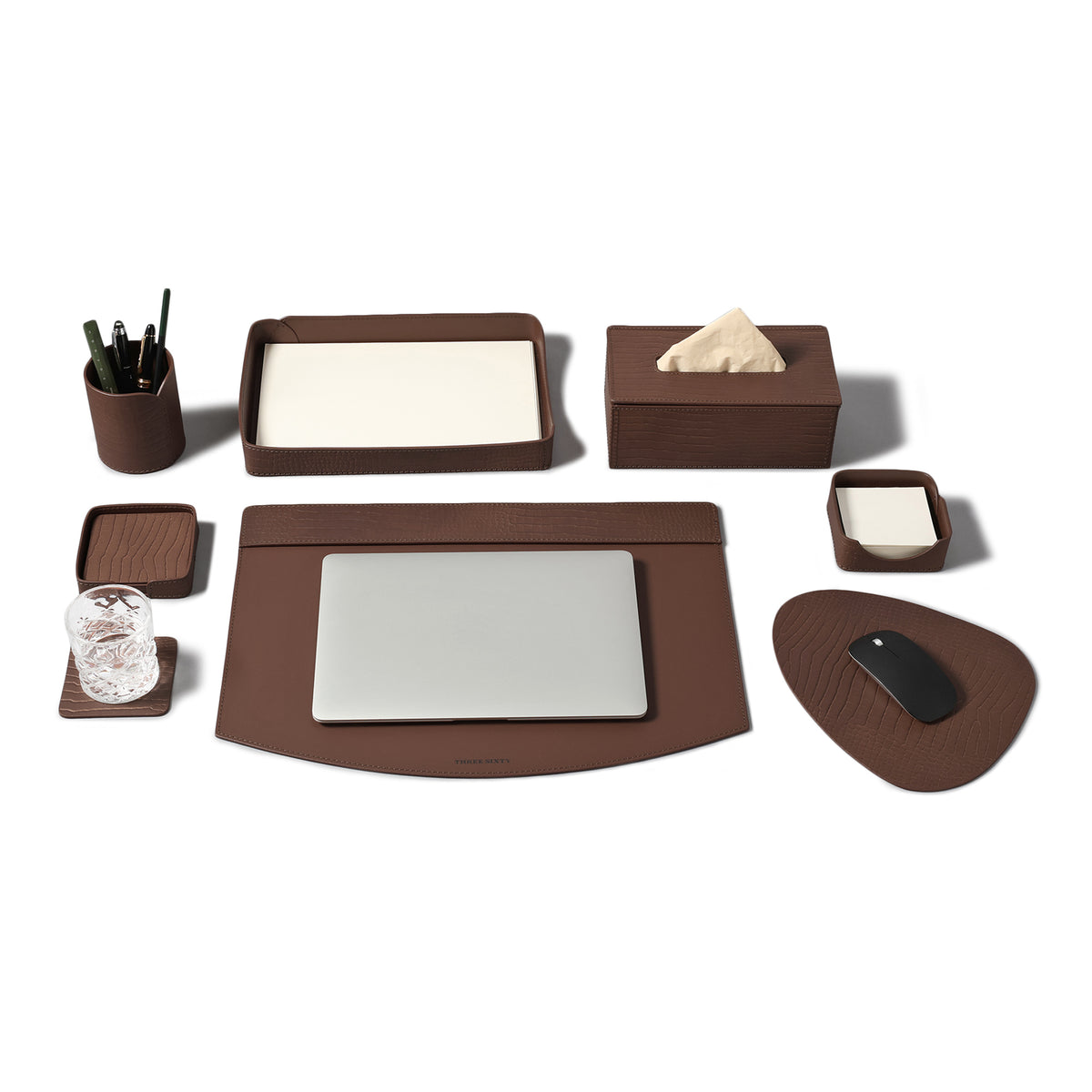 Sterling Croco Desktop Set Antique Brown