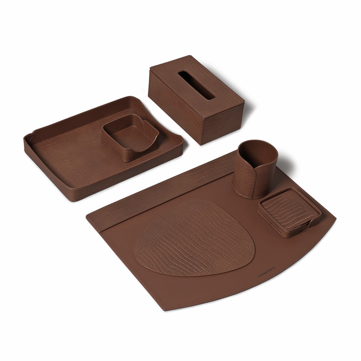 Sterling Croco Desktop Set Antique Brown