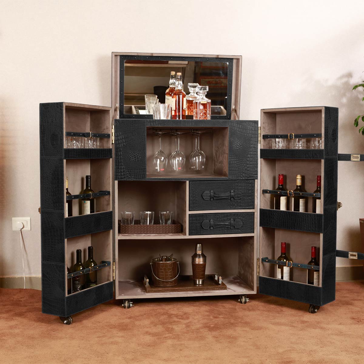 Mandalay Top Open Leather Bar Black - Three Sixty Life