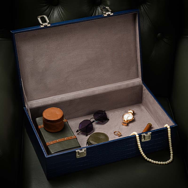 Multipurpose Storage Box Faux Leather Blue