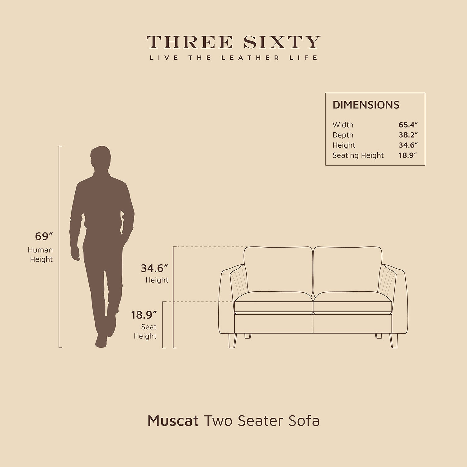 Muscat Two Seater Sofa Tan