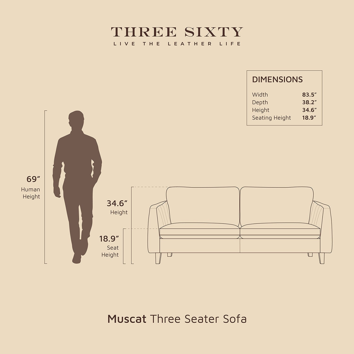 Muscat Three Seater Sofa Tan