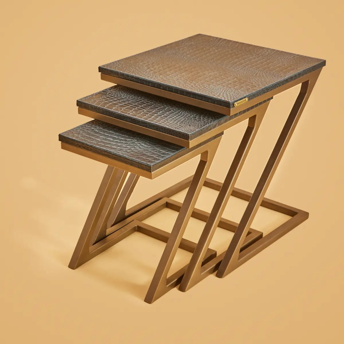 Nested Tables (Set of three)- Embossed Leather Blue & Green