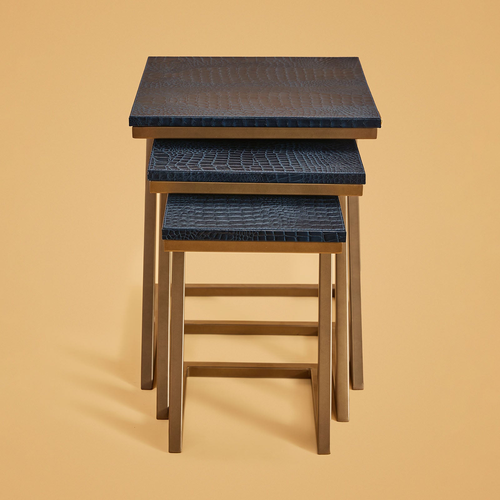 Nested Tables (Set of three)- Embossed Leather Blue
