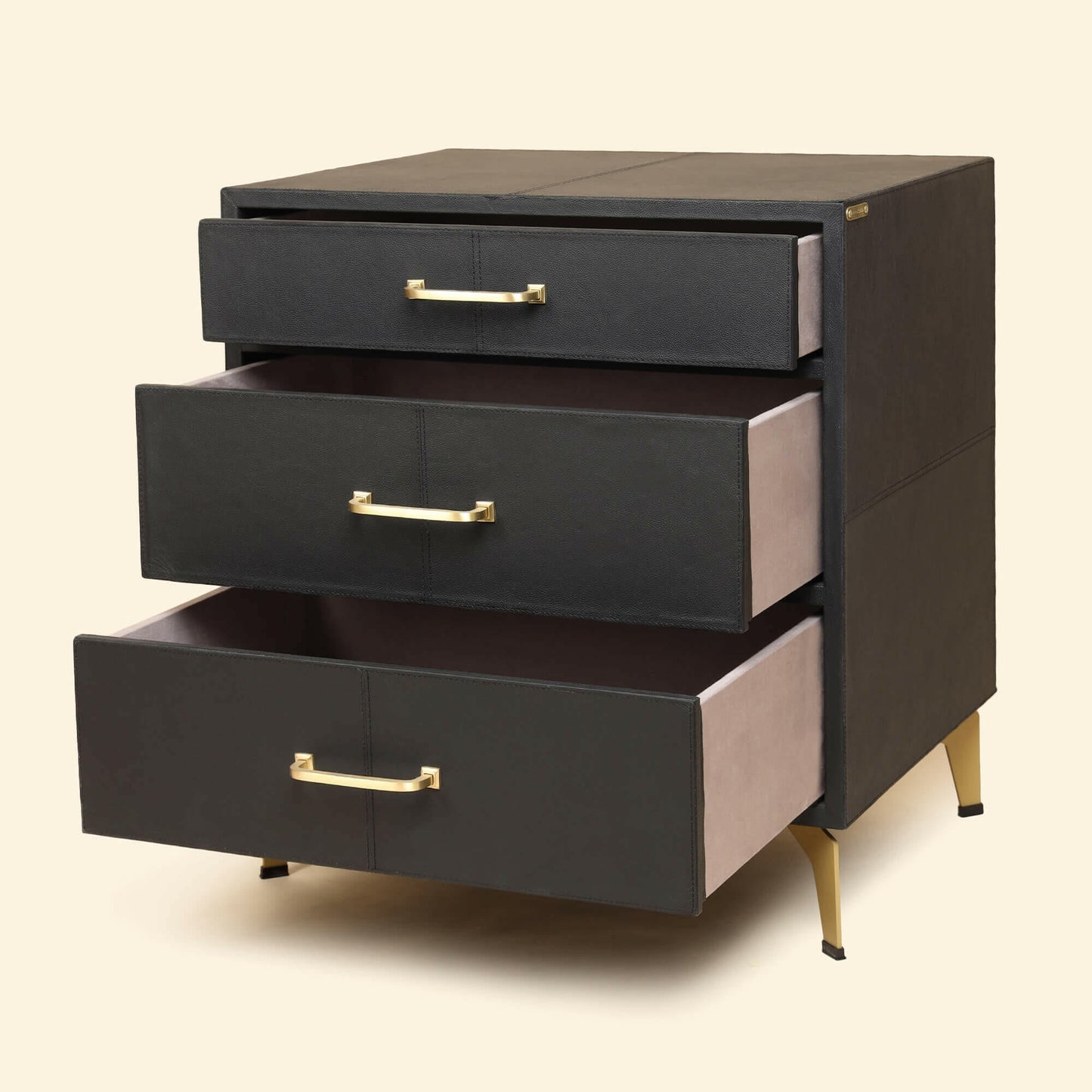 Nightstand with Three Drawers Black