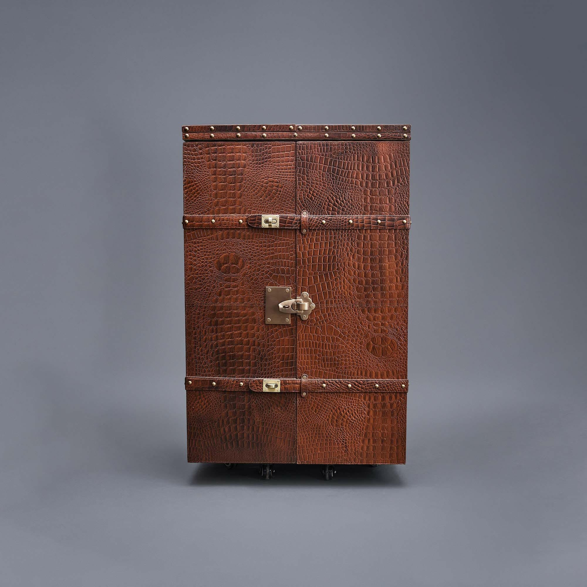 Panama Croco Medium Flap Open Bar Tan