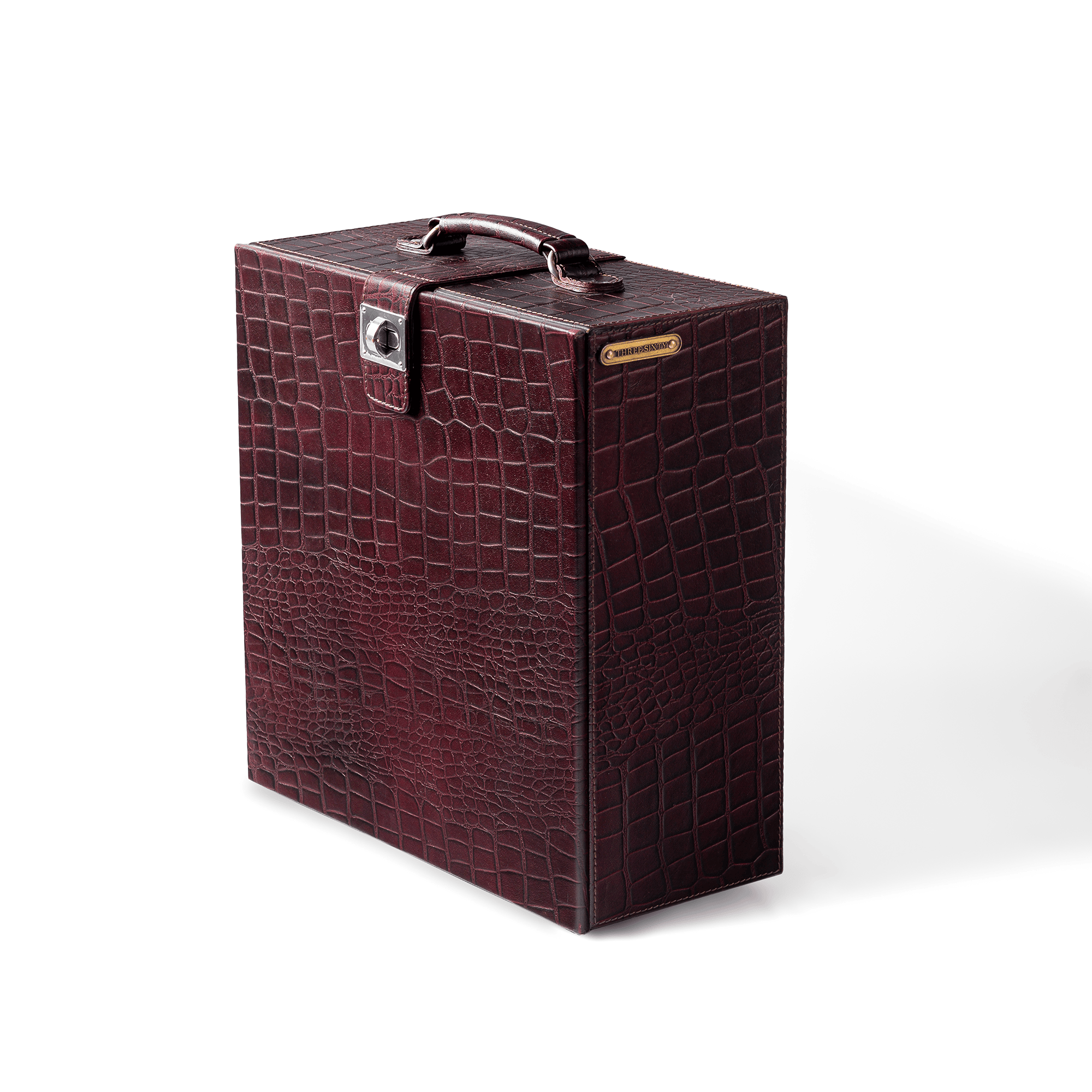 Portable Briefcase Bar Croco Leather Burgundy