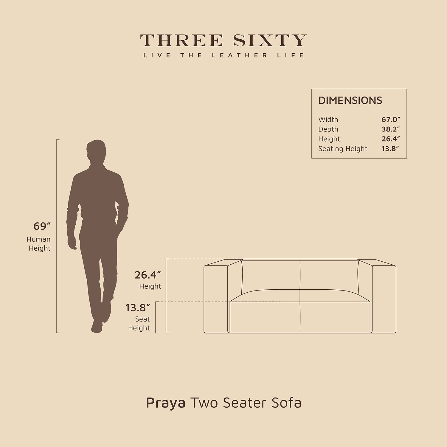 Praya Two Seater Sofa Brown