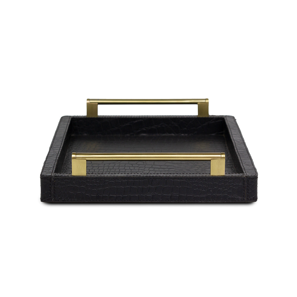 Eden Black Rectangular Tray In Genuine Croco Leather