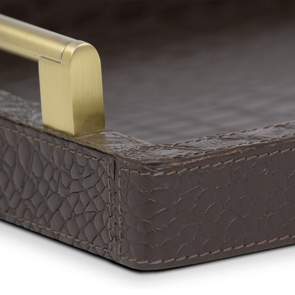 Eden Brown Rectangular Tray In Genuine Croco Leather