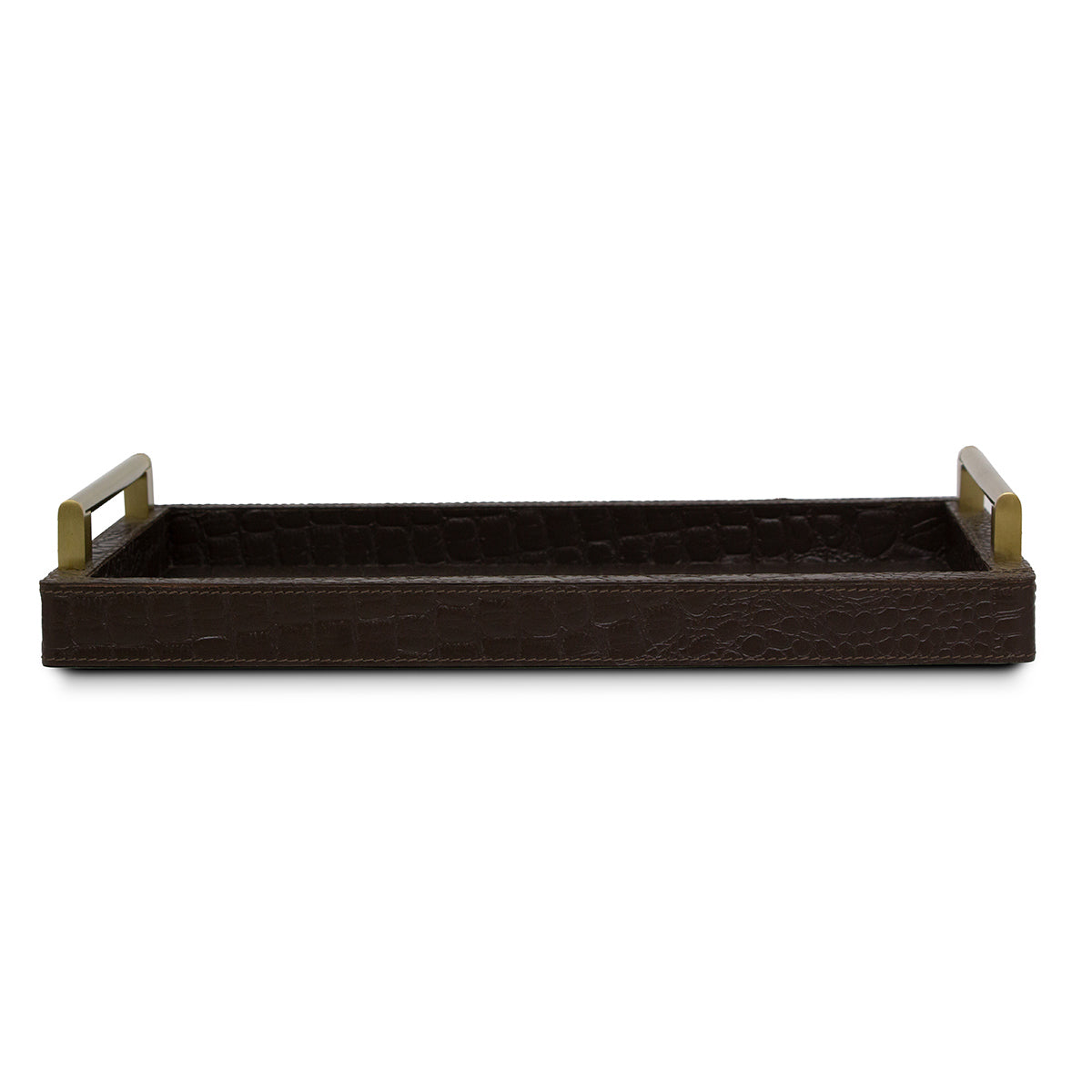 Eden Brown Rectangular Tray In Genuine Croco Leather