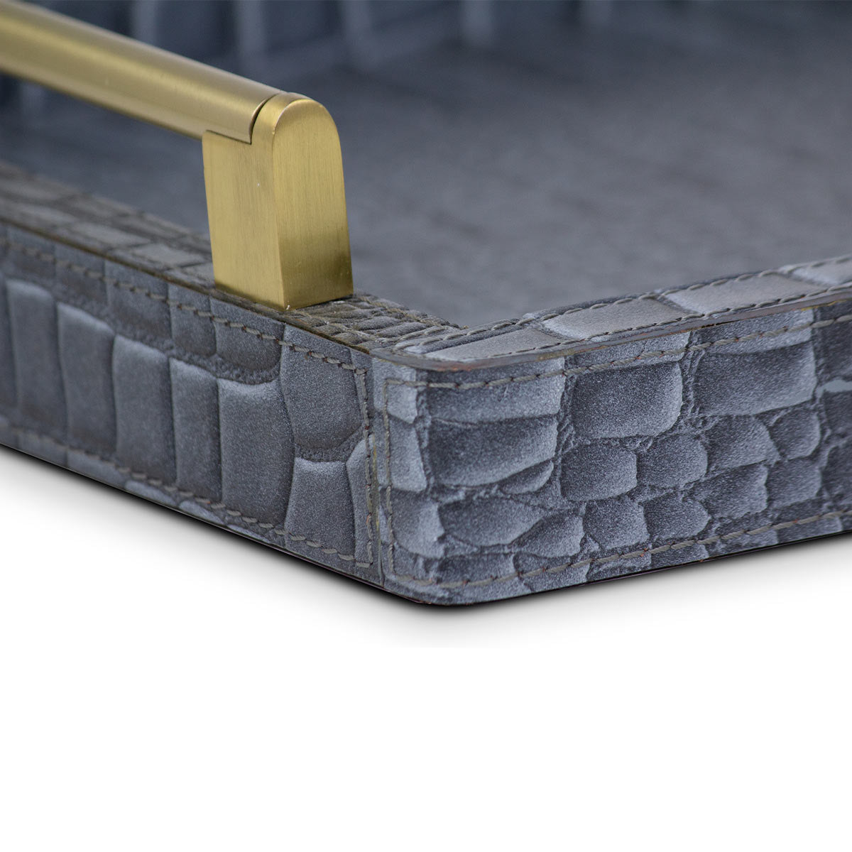 Eden Grey Rectangular Tray In Genuine Croco Leather