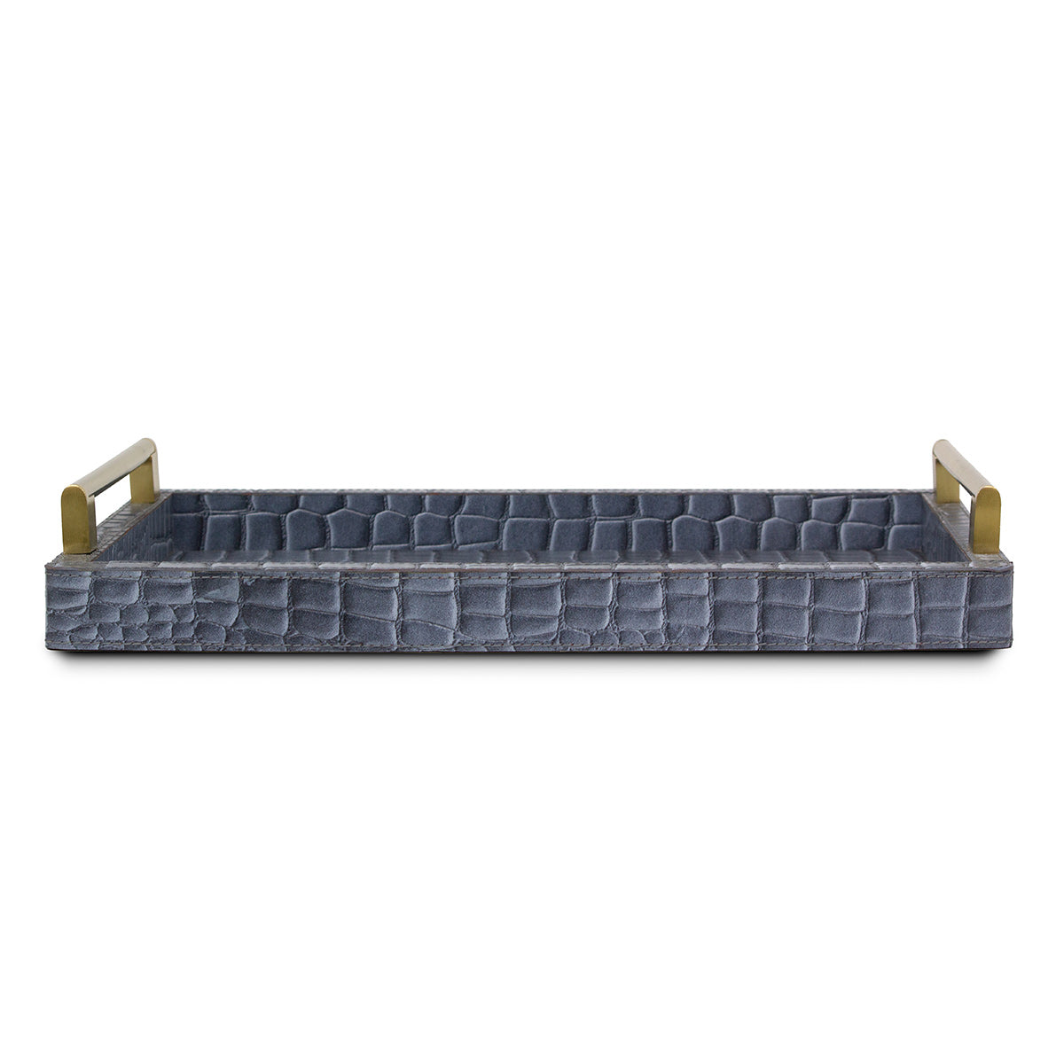 Eden Grey Rectangular Tray In Genuine Croco Leather