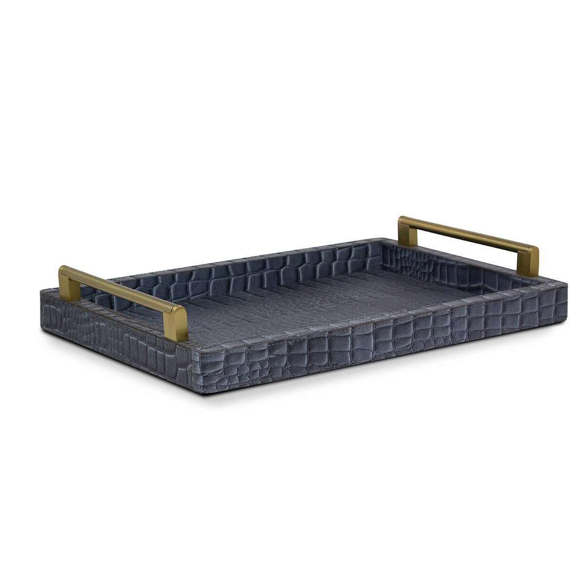 Eden Grey Rectangular Tray In Genuine Croco Leather