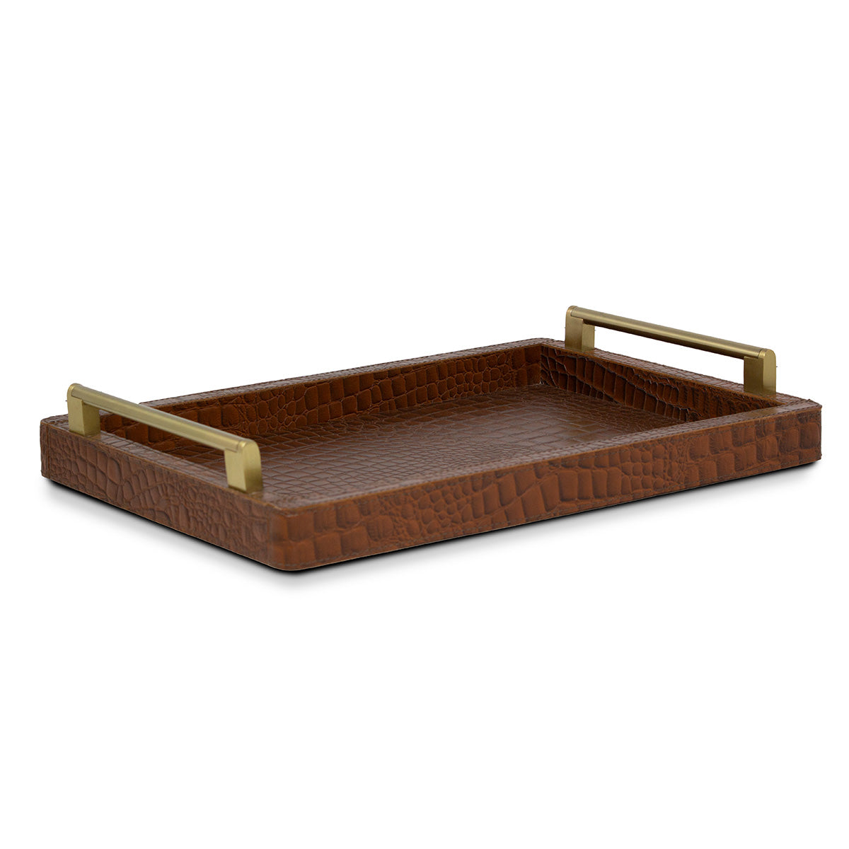 Eden Tan Rectangular Tray In Genuine Croco Leather