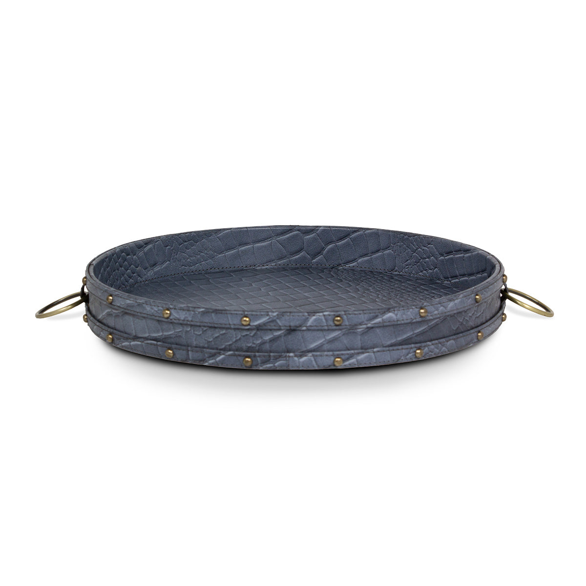 Eden Round Tray In Genuine Croco Leather Grey