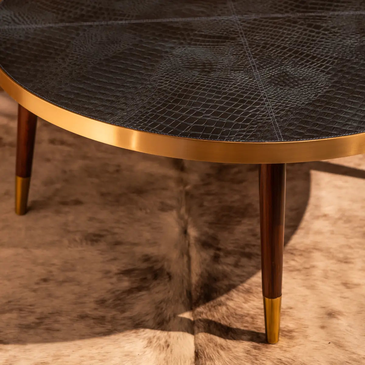 Round Centre Table- Embossed Leather Blue