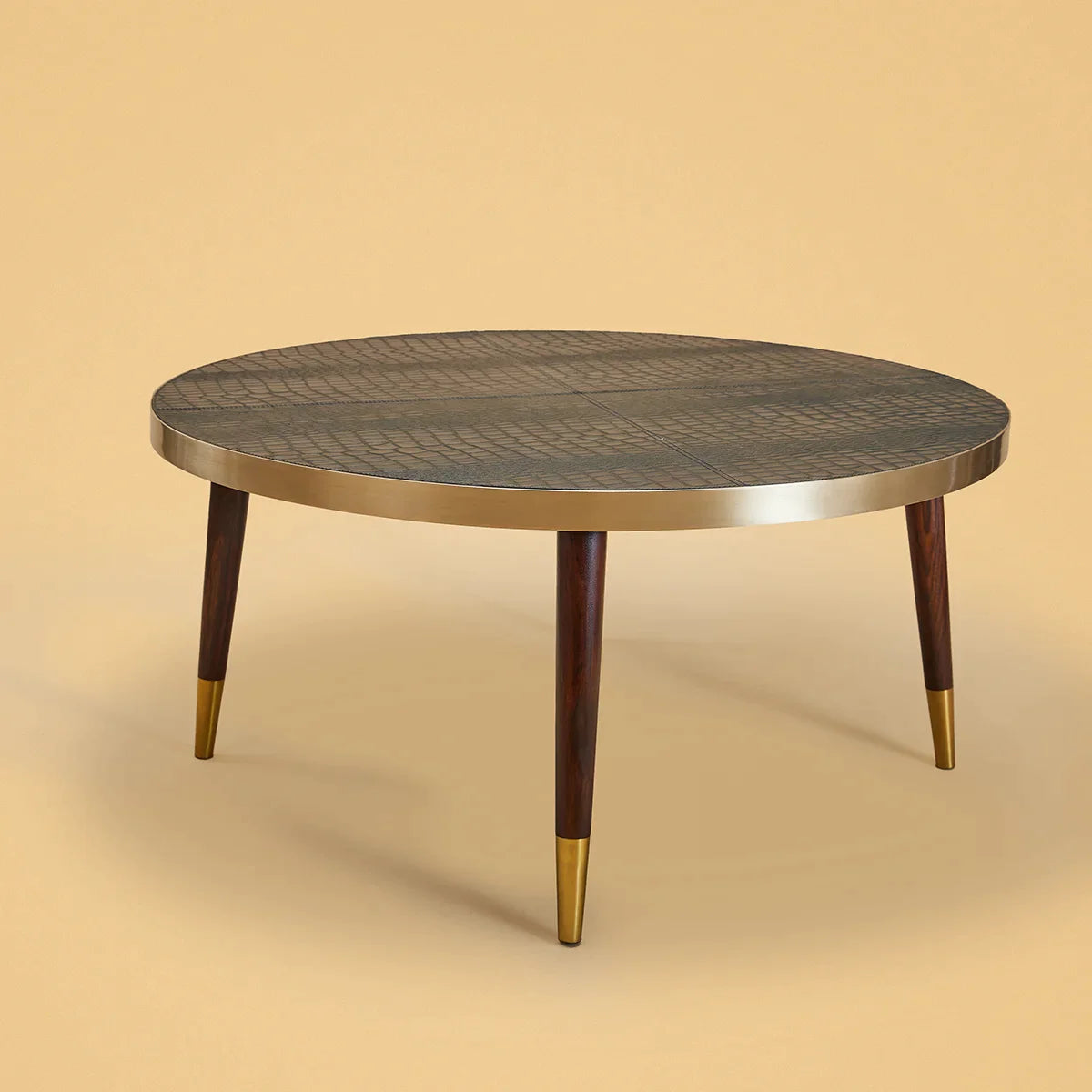 Round Centre Table- Embossed Leather Green