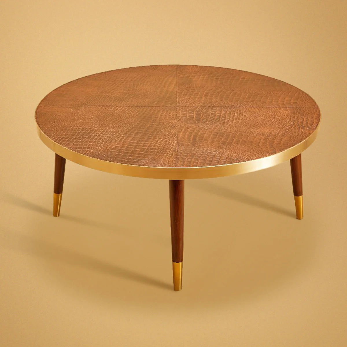 Round Side Table- Embossed Leather Tan - Three Sixty Life