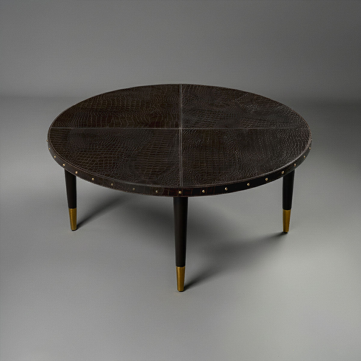 Round Centre Table Embossed Leather Brown
