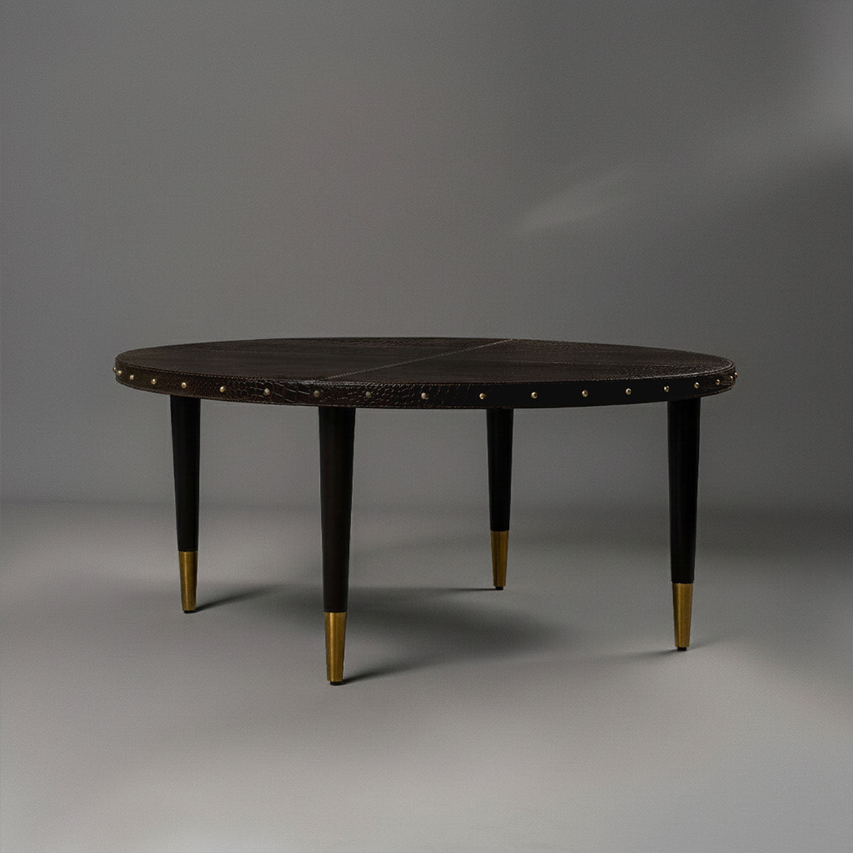 Round Centre Table Embossed Leather Brown