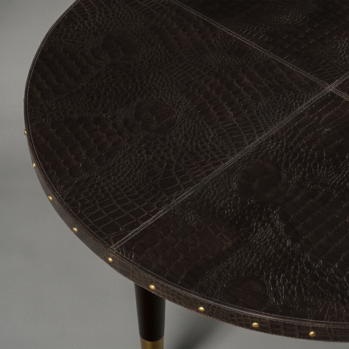 Round Centre Table Embossed Leather Brown