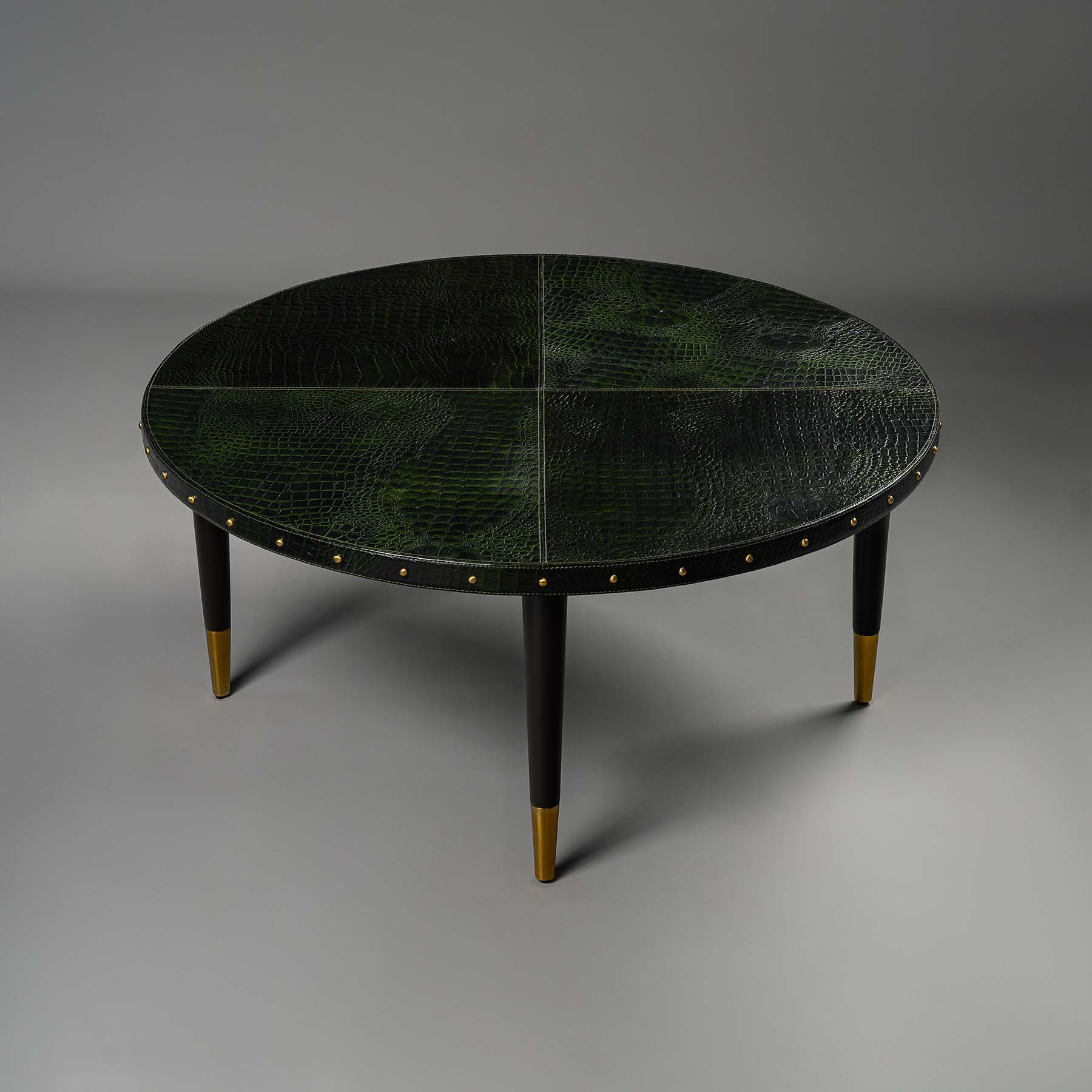 Round Centre Table Embossed Leather Green