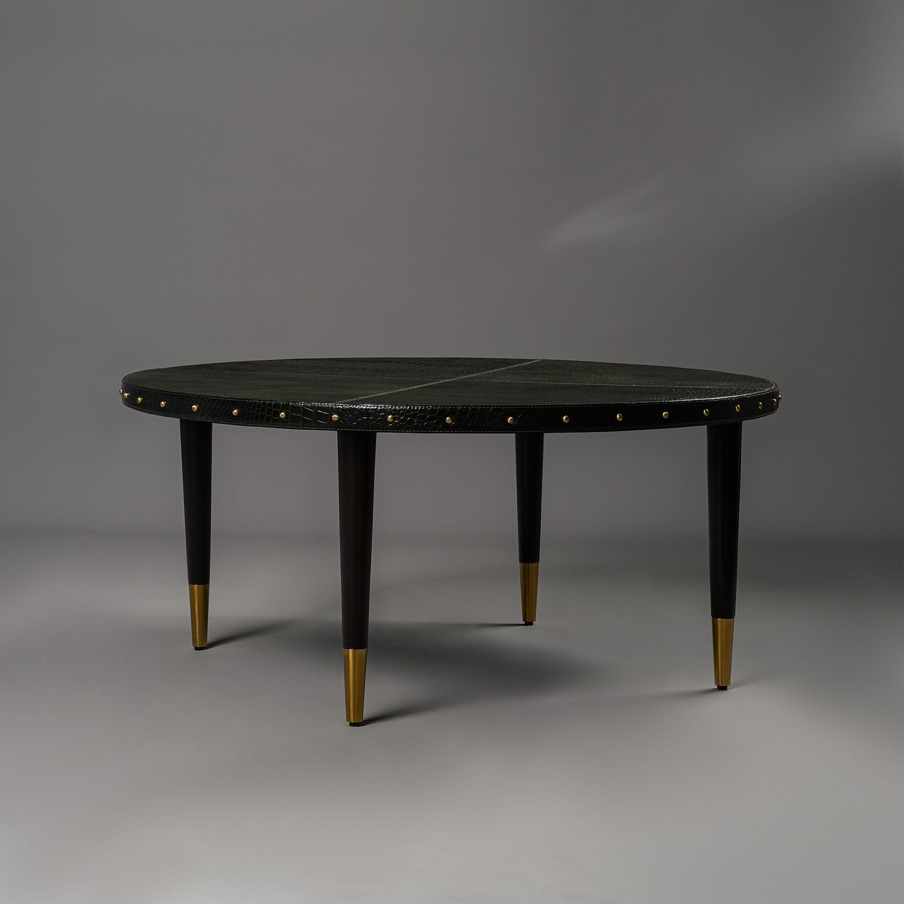 Round Centre Table Embossed Leather Green
