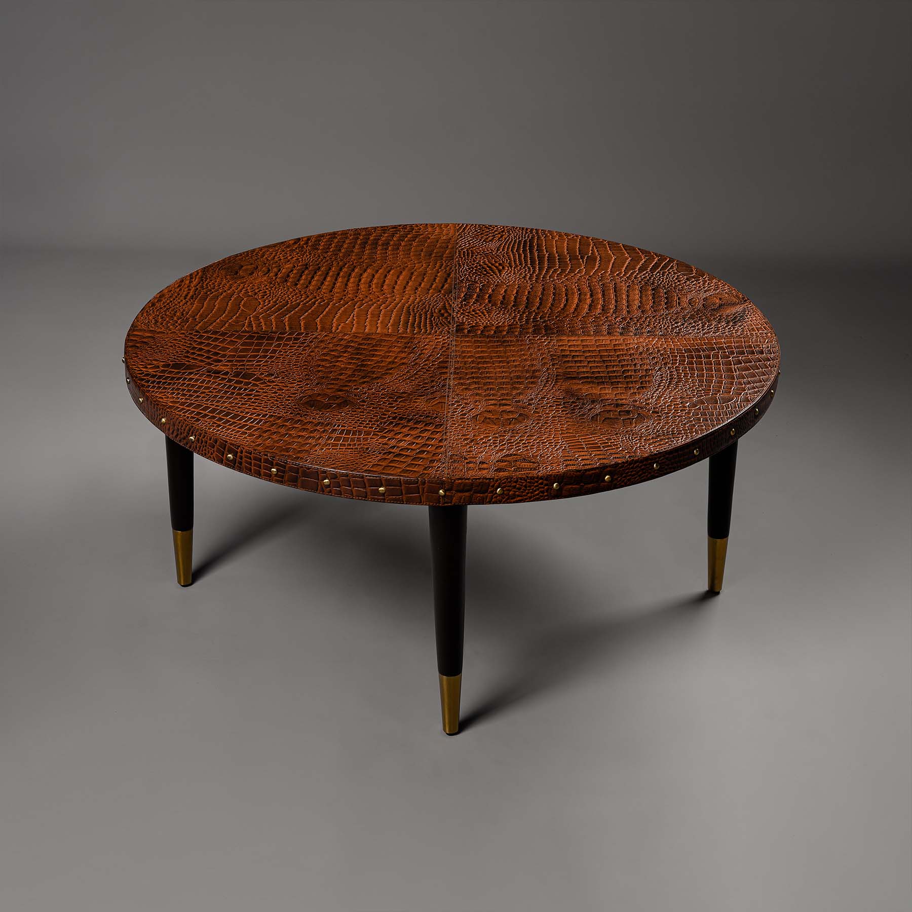 Round Centre Table Embossed Leather Tan