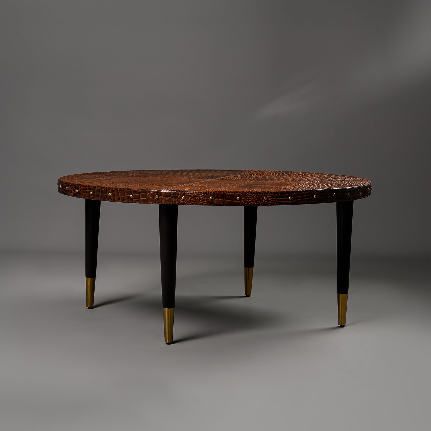 Round Centre Table Embossed Leather Tan