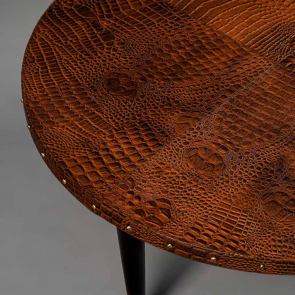Round Centre Table Embossed Leather Tan