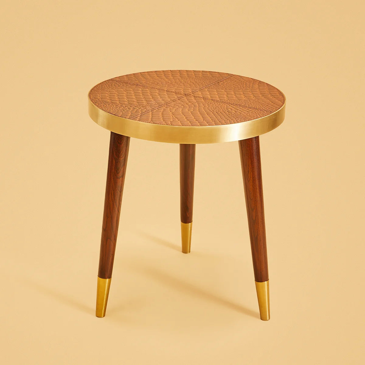 Round Side Table- Embossed Leather Tan