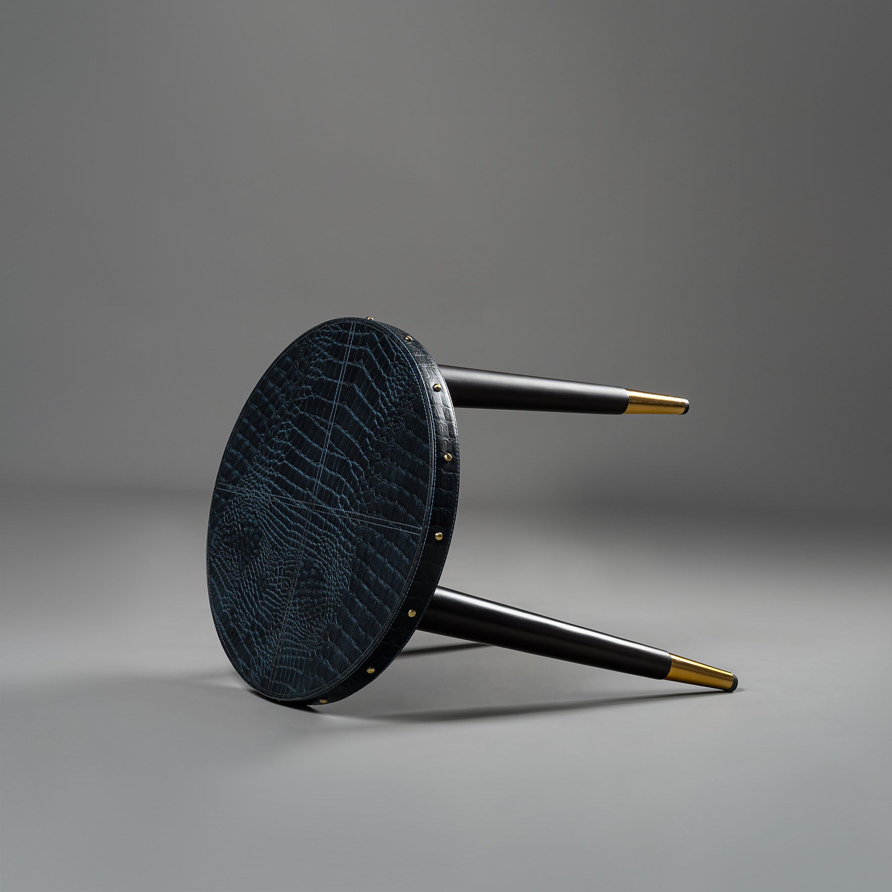 Round Side Table Embossed Leather Blue