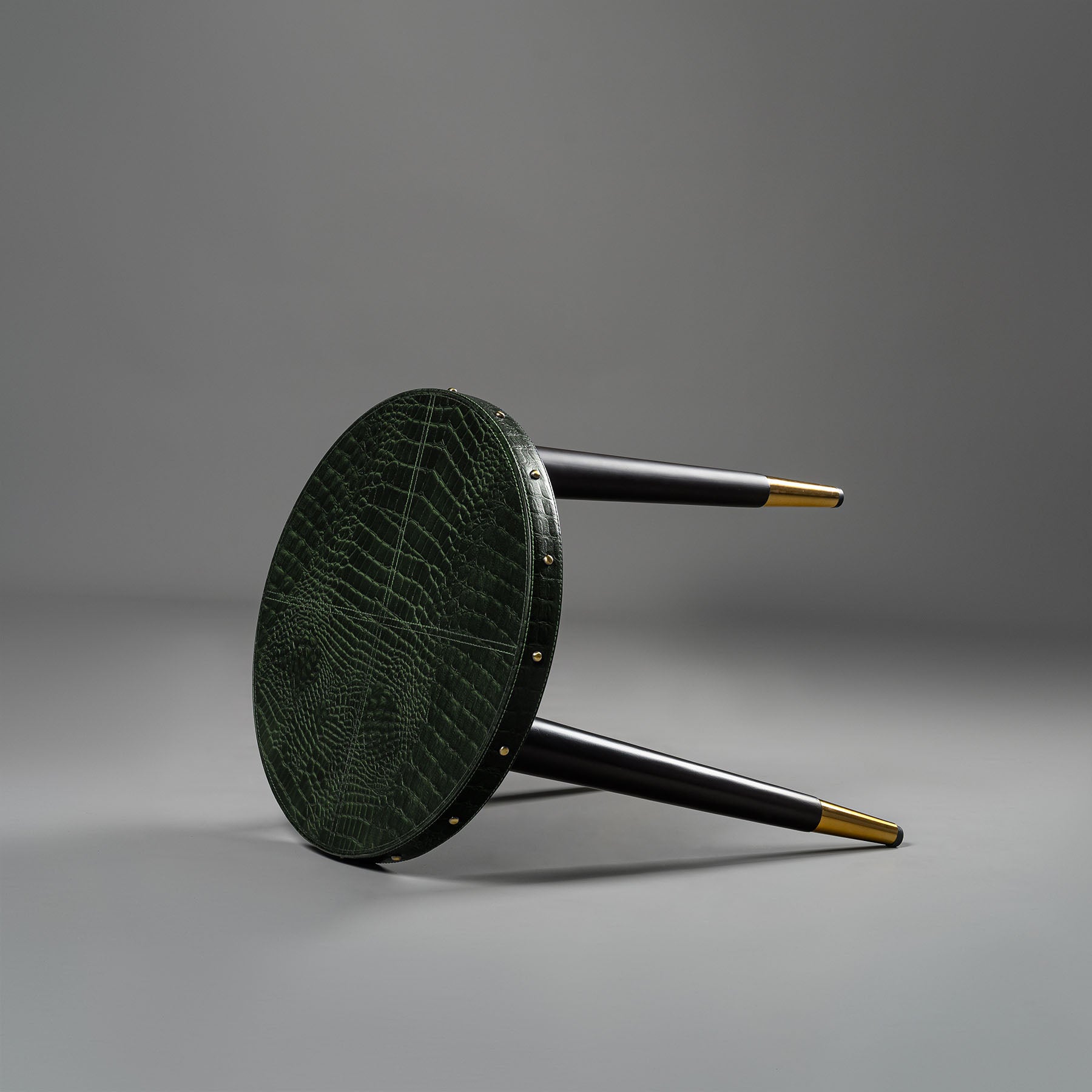 Round Side Table Embossed Leather Green