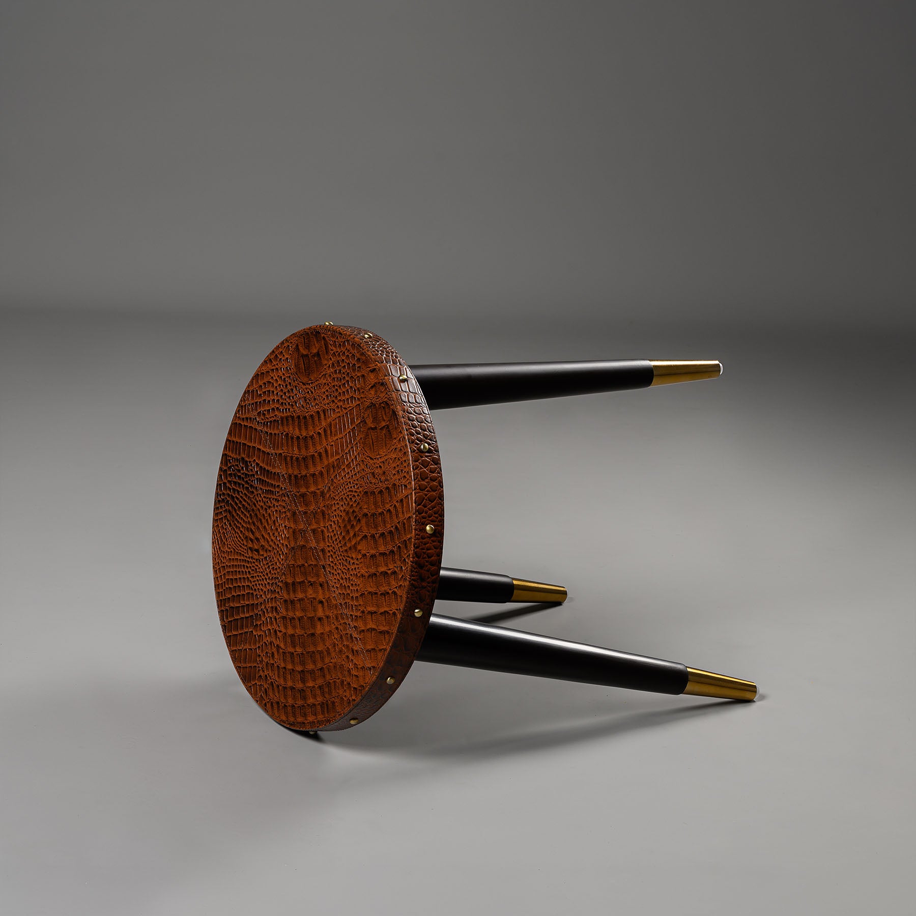 Round Side Table Embossed Leather Tan