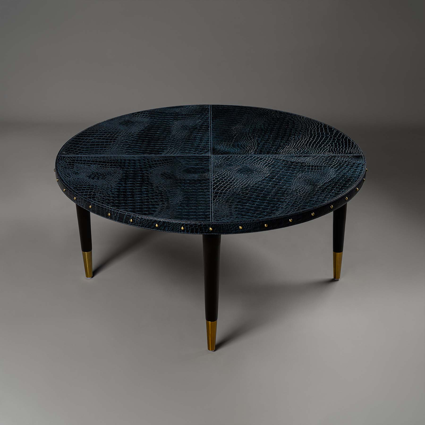 Round Centre Table Embossed Leather Blue