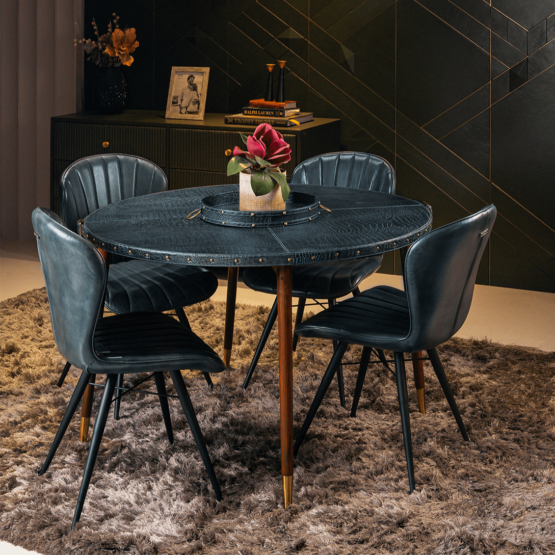 Round Leather Dining Table Set - 4 Seater - Three Sixty Life